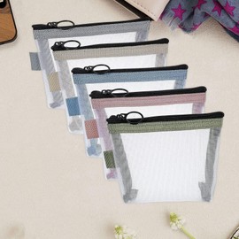 Milageto 5 Pieces Mini Zipper Pouch Portable Cosmetic Case Makeup Bag Practical Mesh Storage Bag for Trips Business Hiking Electronics