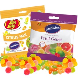 Sunkist Fruit Gems and Citrus Mix Jelly Beans Candy Assortment, Lemon, Orange, Lime, and Grapefruit Gummies, Bagged Citrusy Candies, Pack of 2, 3.5 Ounces