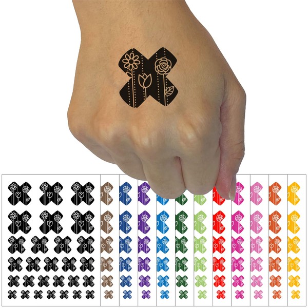 Sweet and Cute Flowers Rounded Block Letter X Temporary Tattoo