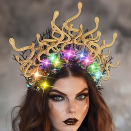 IYOU Snake Light Up Headband Gold Leaf Led Hair Band Festival Halloween Hair Accessories for Women