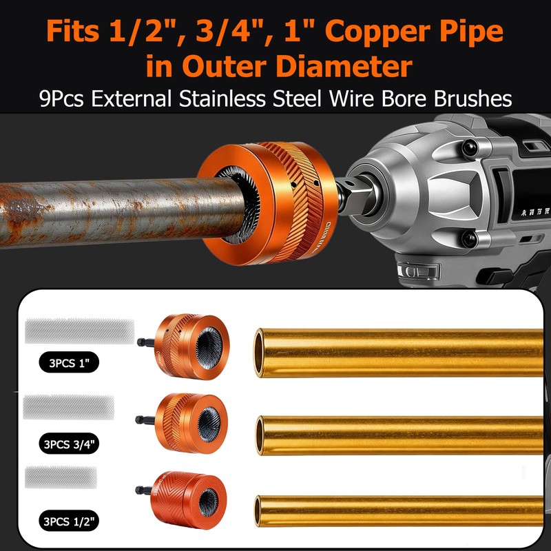 1/2" & 3/4" & 1" Metal Copper Pipe Cleaner Set