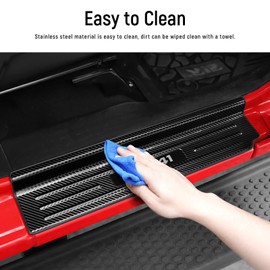 YOJOJOCO Door Sill Guards Compatible with Jeep Wrangler JL JLU 2018-2026 & Gladiator JT 2020-2026 Accessories Stainless Steel Material Carbon Fiber Texture Front and Rear Door Sill Protector