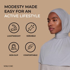 Voile Chic Instant Hijab Scarf for Women - 2-Piece Amira Slip-On Premium Jersey Hijab Scarf Wrap - Light Gray