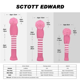 Scott Edward Knit Golf Head Covers for Woods Set of 3 Fits Well Driver(460cc) Fairway Wood and Hybrid(UT) The Perfect Change for Golf Bag