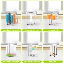 SHILFID Plastic Bag & Bottle Drying Rack, Multifunctional Wine Decanter Holder, Collapsible Countertop Stand