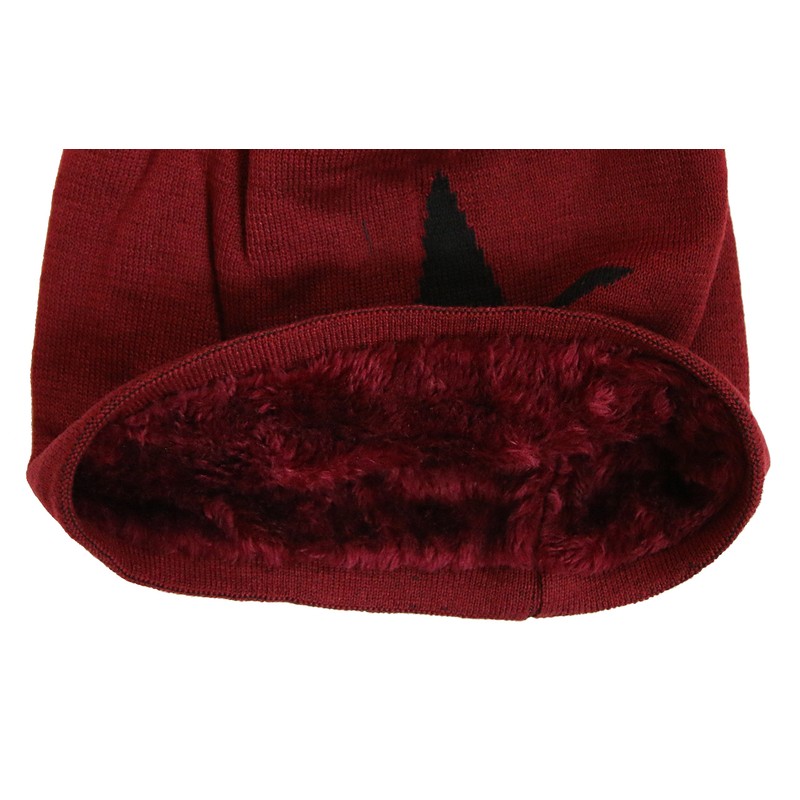 Lined Winter Stars Knitted Fine Knit Beanie Hat - red