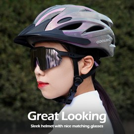 Odoland Erwachsene Fahrrad Helme Set, Fahrrad Helme, shinning lila, Sonnenbrille, lila