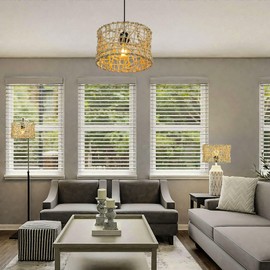 Modern Metal Round Lampshade, Style Retro Gold Drum Shape, Hollow Carved, for Floor Lamp, Pendant Lamp, Table Lamp (Round-12PG)