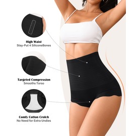 UMMISS Womens Body Shaping Brief, Firm Control Butt Lifter Shapewear Bodysuit Panty, High Waist Shapewear, Cool Comfort, Black M