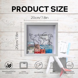 Travel Adventure Archive Box Memory Box Shadow Box with Slot Keepsake Box for Memories Store Memories,Money from Different Countries, Photos, Plane Tickets, Movie Tickets(White 7.8*7.8in)