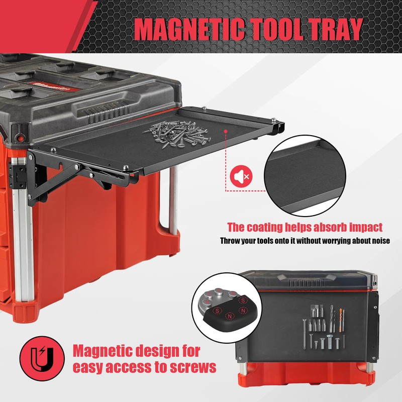 Folding Magnetic Side Table Compatible with Milwaukee Packout Toolbox –
