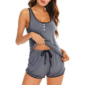 Vlazom Women's Pyjamas Set Soft Sweetness Cami Tank Pj's Sets Shorts Summer Sleepwear Loungwear Set with Pockets,light Blue, S