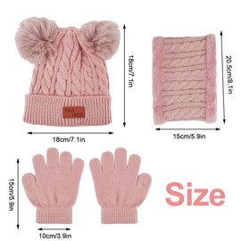Veiteibe Children's Winter Warm Beanie Hat Scarf Gloves Set, Warm Knitted Thickened Hat Scarf Gloves Set for 1-5 Years Old Boys and Girls Children Winter Outdoor Sports Accessory Set Pack of 3, pink
