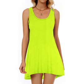 CHICGAL Women's Beach Cover up Summer Dress Casual Sleeveless Tank Sundresses Swimsuit Coverup (Bright Green,M)