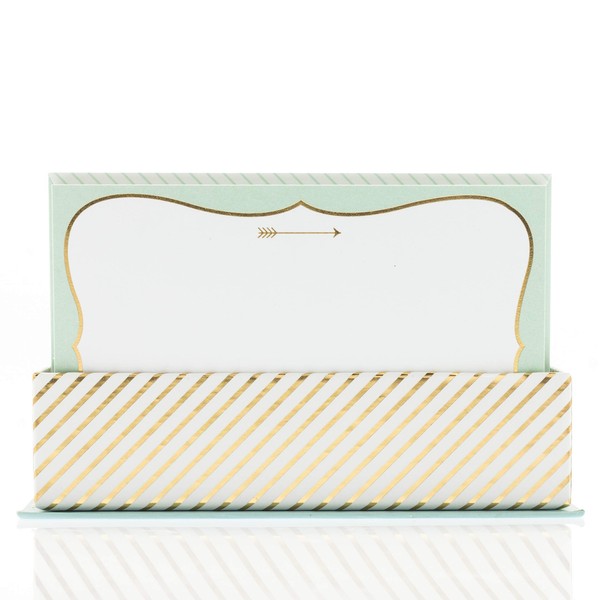 Graphique Mint and Gold Flat Notes – Note Card Stationery with Stylish, Soft Teal Border and Printed Gold Arrow, 50 Note Cards and Matching Envelopes for Thank You Notes, Invitations, Gifts and More, 5.625" x 3.5"
