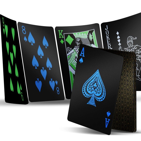 2 Decks Playing Cards, Premium Plastic Waterproof Black Playing Poker Cards Professional Luxury Deck of Cards for Adults
