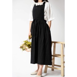 losofar Pleated Cotton Long Apron X Back Kitchen Garden Florist Work Clothes Bib Dress (black, 38.5x34.6in)