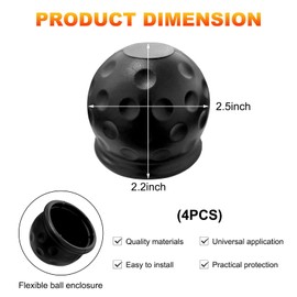 SHMZK 4 PCS Trailer Ball Cover, 2 Inch Rubber Waterproof Towing Hitch Ball Protective Cover, Universal Dustproof Tow Ball Sleeve Replacement for Truck RV Trailer, Car Accessories (Black)