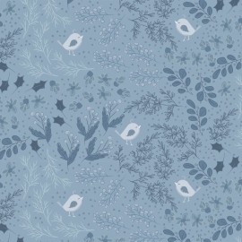 Clothworks Winter Gardens Holiday Birds Fabric Y4127-88 Denim BTHY Meags & Me