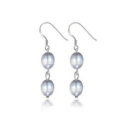 TreasureBay FAB 8-9mm Natural Freshwater Pearl Dangle Drop Earrings for Women Girls Made with 925 Silver Hook (Grey)