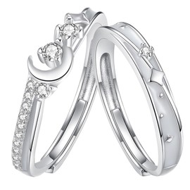 083base | 929 silver moon and meteor pairing | glow effect cz | adjustable size, Silver, Cubic Zirconia