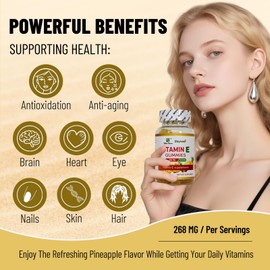 Wins Town Vitamin E Gummies 268mg, Delicious, Vegan, Non-GMO, Adult Gummy Supplements, Immune, Skin & Eye Support, 60 Count