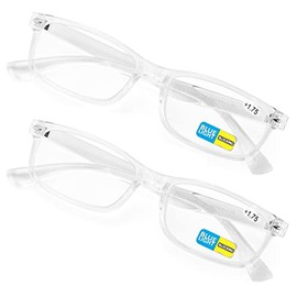 V.W.E. 2 Pairs Transparent Frame Modern Rectangular Anti-Blue Blue Ray Blocker Reading Glasses Reader Clear UV (2 Transparent, 3.00, multiplier_x)