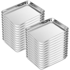 meekoo 24 Pcs Baking Sheet Pan Cookie Sheet Set for Oven Stainless Steel Trays Nonstick Small Serving Tray Cake Toaster Metal Food Trays, Oven and Dishwasher Safe(10 x 8 x 1 Inch)