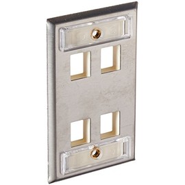 Hubbell Wiring Systems SSFL14 iSTATION 1-Gang Stainless Steel Face Plate with Label Field, 4-Port