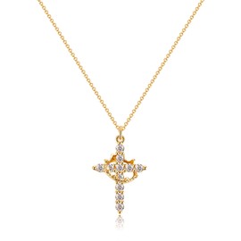 Robaice Multicolor Crown Cross Necklace for Women, Gold Cross Necklace, Diamond Cross Necklace for Women, Dainty Cross Necklace, Christian Cross Necklace, Faith Necklace, Cute Necklace for Women