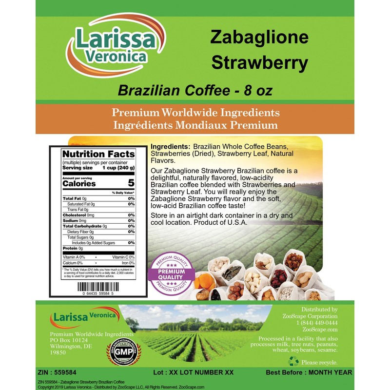 Zabaglione Strawberry Brazilian Coffee (Gourmet, Naturally Flavored, Whole Coffee Beans)