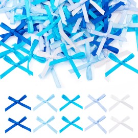 Elecrelive 100Pcs Mini Satin Ribbon Bows DIY Craft Tiny Bows Gradient Blue Small Ribbon Bowknot Ornaments Christmas Bows for Hair Clip Gift Wrapping Bouquet Home Wedding Decoration
