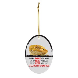 Every Snack You Make I'll Be Watching You Yellow Bearded Dragon Christmas Ornament - Funny White Oval Ceramic Decoration Gifts for Dragon Lovers