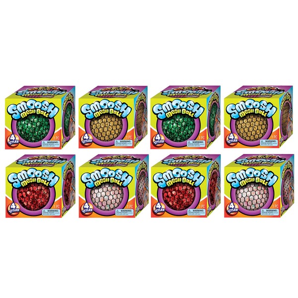 JA-RU Big & Heavy Smoosh Mesh Ball Squeeze Toys (8 Balls Assorted Color) Netted Squishy Ball for Strong People. Sensory Therapy Stress Ball. Bulk Party Favors Birthday Goodie Bag Fidget Pack. 4222-8s