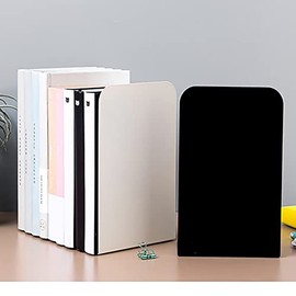 2 Pieces Bookends, White Book End, Heavy Metal Non Skid Sturdy Decorative Great for Bookshelf Office School Library