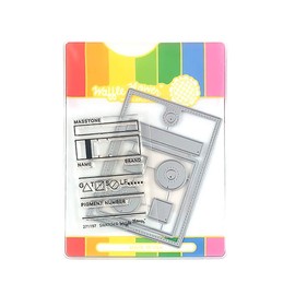 Waffle Flower Swatch Tag Combo - ATC Sized Tag Cutting Die (2-1/2"x3-1/2") with Coordinating Swatch Stamp and Storage Pocket for Watercolors and Mixed-Media Color Swatches