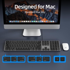 B.FRIENDIT Aluminum Bluetooth Keyboard for Mac,Computer Wired Keyboard for Ipad+USB Dual Mode,Full Size Slim Quiet, Multi-Device Rechargeable Keyboard for iMac, MacBook Pro/Air