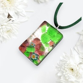Handmade Murano Glass Pendant, Murano Glass Jewellery from Venice Italy, Millefiori Flower Pieces on Silver Leaf, 3cm x 2cm (Camilla)