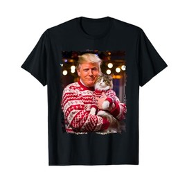 Funny Trump Christmas Sweater for Cat Lovers Xmas Pajamas T-Shirt