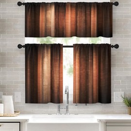 Emvency 36 Inch Kitchen Curtains Brown Orange Copper Window Curtains and Valances Set of 3, Abstract Glass and Vintage Stripe Design Short Tier Curtain for Kitchen,Vintage Small Kitchen Decor