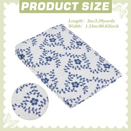 BENECREAT 3.3 Yards Linen Floral Fabric, 60 Inch Wide Decorative Fabric for Upholstery, Clothing Sewing and DIY Crafts, Blue & White