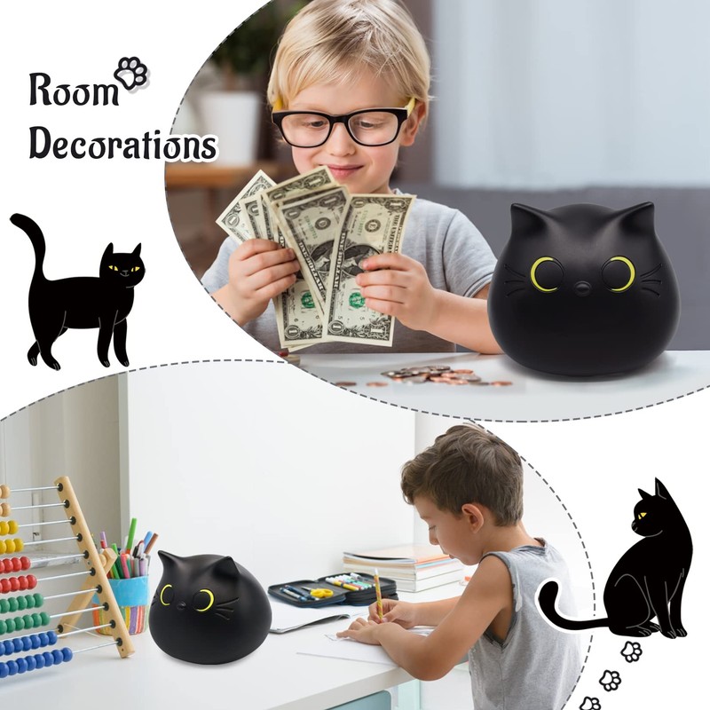 JIZWPOOM JIZWPOOM Piggy Bank, Coin Piggy Bank Black Cat Money