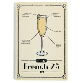 Lantern Press 6x9 Inch Metal Sign, Prohibition, Cocktail Recipe, French 75