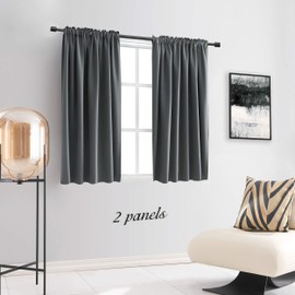 DONREN 48 Inch Length Grey Blackout Curtains for Bedroom - Small Window Treatment Rod Pocket Curtain Drapes (Medium Grey,Set of 2 Panels,52 W x 48 L)