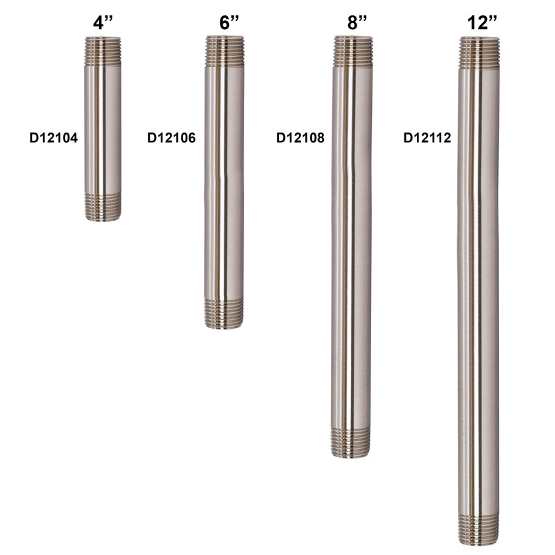 Westbrass D12112-01 12" x 1/2" IPS Brass Pipe Nipple, Polished