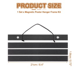 PATIKIL 1 Set Magnetic Poster Hanger Frame 8 Inch Wooden Magnet Picture Hangers Frames Wide Hanging Kit for Photos, Pictures, Artwork, Maps, Black