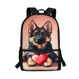 Tongluoye German Shepherd Dog Backpack for School Girls 10-12 Middle High School Bag Love Heart Kids Bookbag with Water Bottle Holder Pink Student Book Bags Teens Schoolbag Pack to School