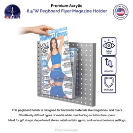 Marketing Holders 10 Pack Pegboard Brochure Holder 8.5” Wide Magazines Literature Display Rack Clear Acrylic Advertisement Organizer