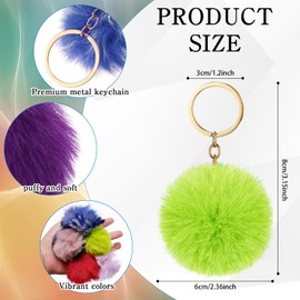 LECEHIVO 108 Pcs Colorful Pom Poms Keychain Bulk Pompoms Keychains Fuzzy Ball Keyring Thank You Gifts for Women Girls DIY (2.4 Inch)