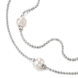 COOLSTEELANDBEYOND Two-strand Ball Chain Anklet Bracelet with Charms of Pearls and Jingle Bell, Adjustable